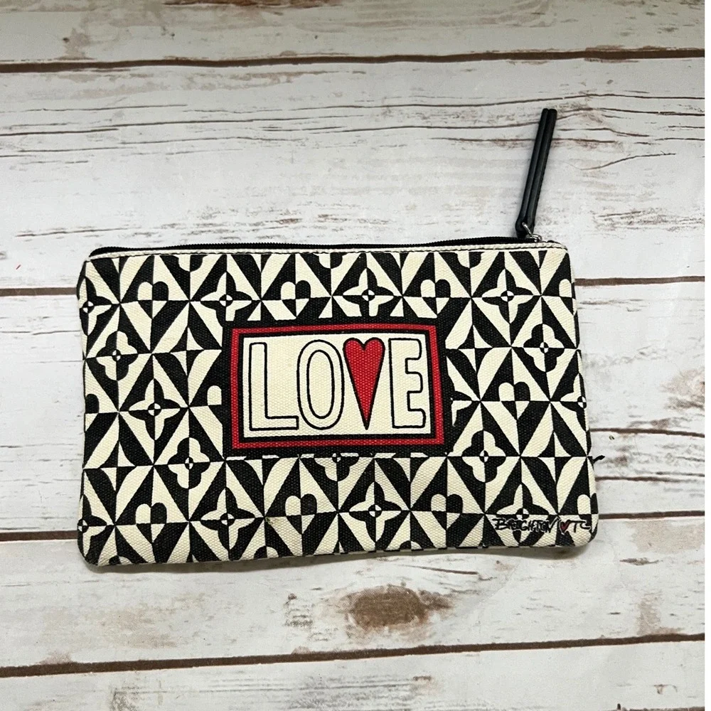 Brighton LOVE Pouch Black White Geometric Heart Canvas Cosmetic Bag OS